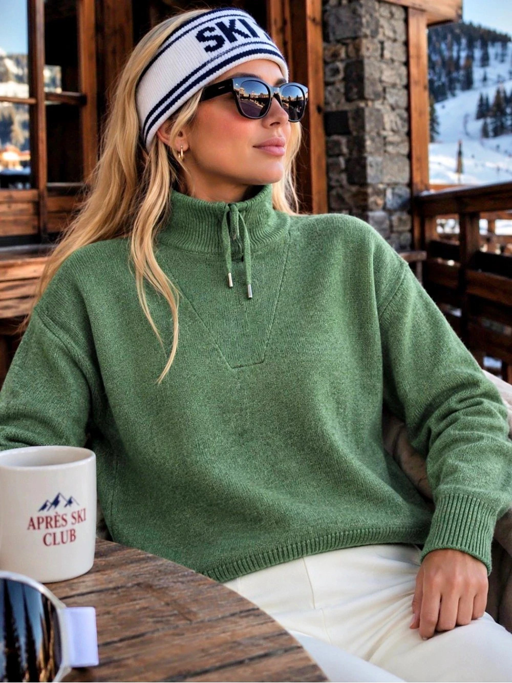 Max Studio Drawstring Mock Neck Sweater Merino Wool Green/ woman’s L